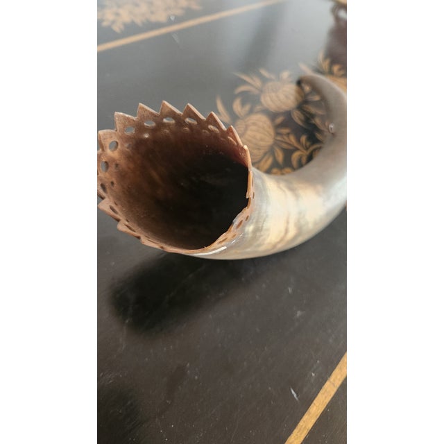 Vintage Natural Cow Horn Wall Pocket / Flower Holder With Pierced Crown Rim, Western Ranch Decor For Sale - Image 10 of 12