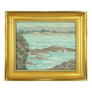 Mid Century Monastery Beach Carmel California Impressionist Oil Painting by Charles Hulett For Sale