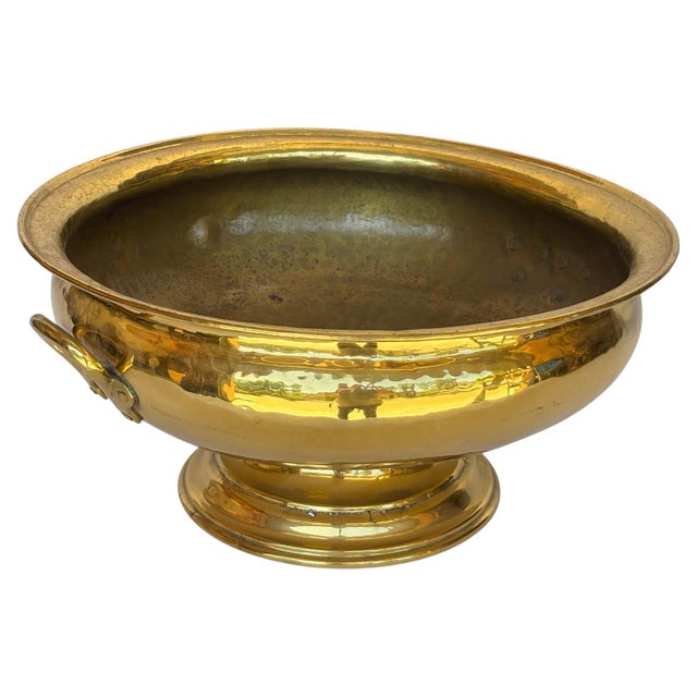 Early 20th Century Arts and Crafts Footed Brass Bowl with Ring Handles 1920s For Sale - Image 12 of 17