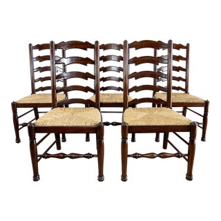 Maitland Smith Ladderback Dining Chairs With Rush Seats, S/5 For Sale