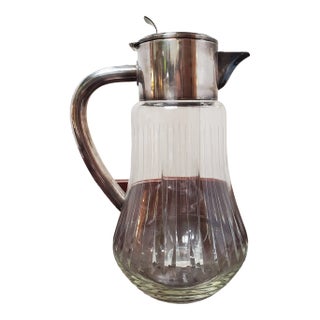 1930s German Glass and Silverplate Lemonade Pitcher With Ice Chamber For Sale