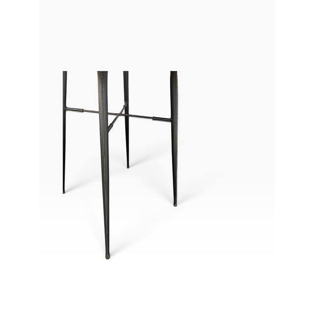 Vintage Stitched Leather and Rattan Gueridon by Jacques Adnet, 1950s For Sale - Image 6 of 12