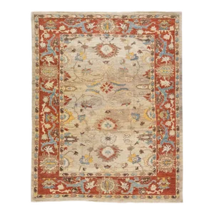 Modern Sultanabad Handmade Brown & Rust Wool Rug With Floral Motif