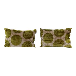Vintage Schumacher Silk Velvet Ikat Pillow - Pair For Sale