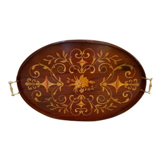 Mahogany Inlaid Edwardian English Tray For Sale