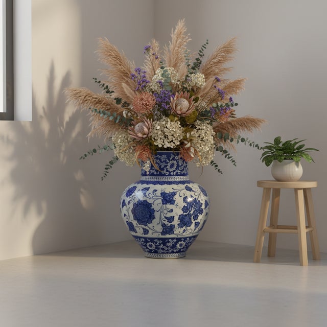 2020s Handmade Ceramic Monumental Vase (50cm) Wide-Neck “Baba Nakkas” Blue & White Design – Grand Floor or Table Centerpiece For Sale - Image 5 of 10