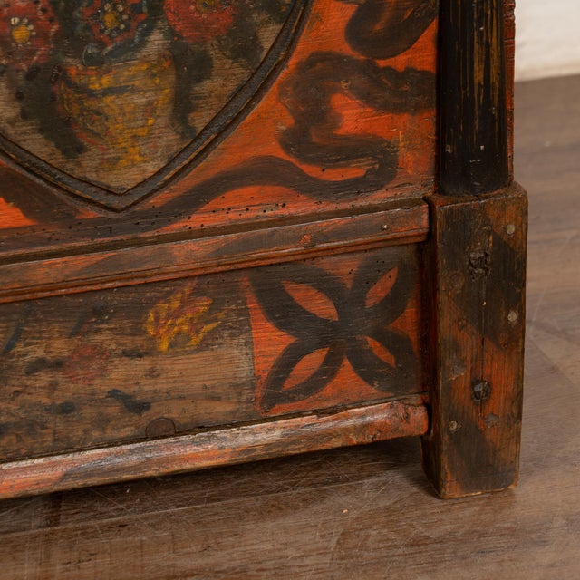 Late 19th Century Hungarian Original Painted Pine Flat Top Trunk For Sale - Image 10 of 13