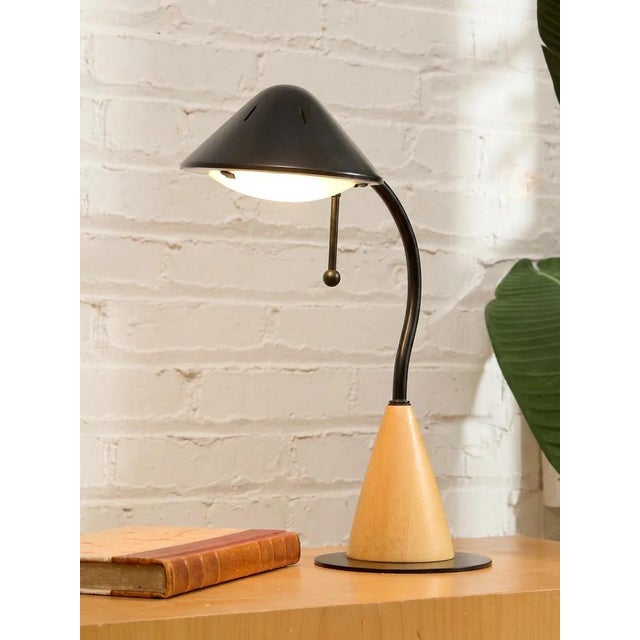 Mid 20th Century Vintage Postmodern Black & Wood Cone Desk Lamp For Sale - Image 5 of 11