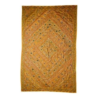 Exquisite Ornate Vintage Indian Hand Embroidered Beaded Silk Bed Throw Tapestry For Sale