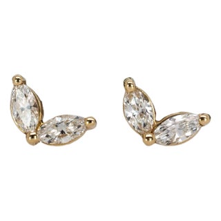 Petite Earth Mined Diamond Studs: Solid 14k Gold, Marquise Cut 4x2mm, A Pair For Sale