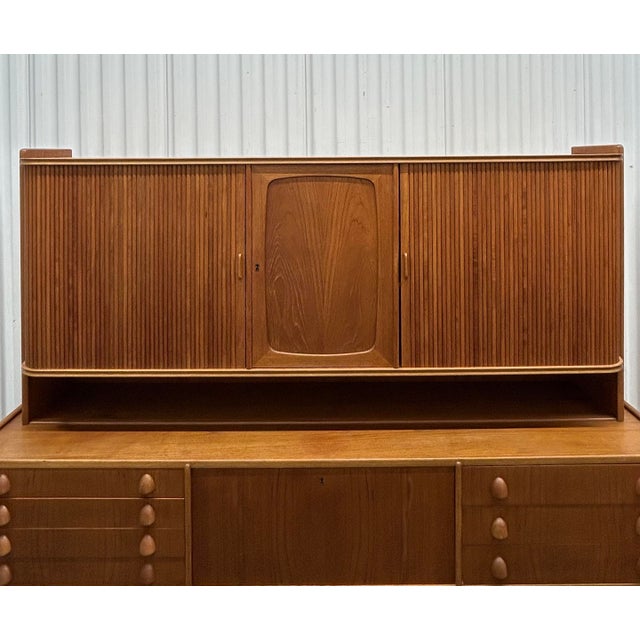 1960s Mid Century Modern Teak Danish Sideboard Credenza With Hutch & Tambour Doors Ca1960s For Sale - Image 5 of 12
