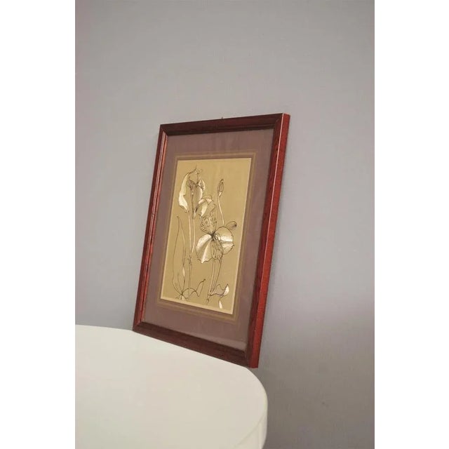 Framed Gold Painting of Iris, 1970s For Sale - Image 3 of 5