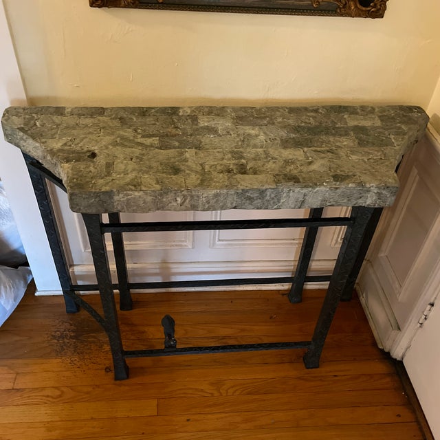 1980s Stone Top Wrought Iron Console Table For Sale - Image 9 of 11