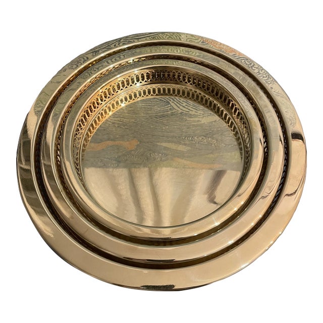 Vintage Brass Nesting Gallery Trays - a Set of 3 For Sale