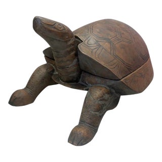 Hand-Carved Wooden Tortoise Sculpture / Accent Stool For Sale