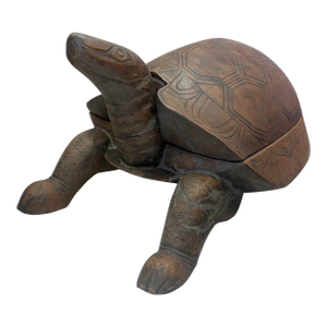 Hand-Carved Wooden Tortoise Sculpture / Accent Stool