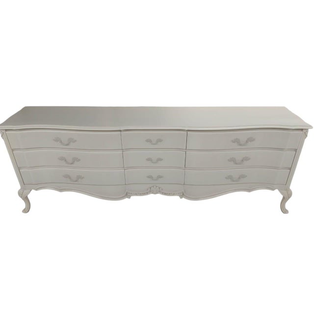2020s Chateau Shabby Chic Castilian Chest of Drawers – Distressed Ivory and Aged Gray 9-Drawers For Sale - Image 5 of 10