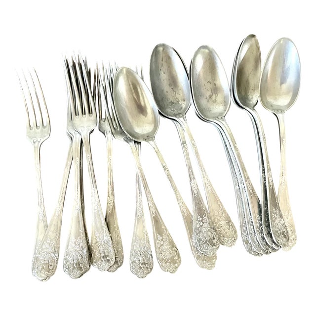 Antique Silver Plated Cutlery, Set of 18 For Sale