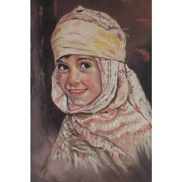 Vintage Oil on Canvas a Portrait Painting of a Young Girl For Sale - Image 10 of 13