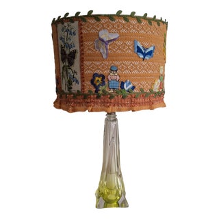 Vintage Table Lamp with Green-Backed Crystal Glass Base from Val St Lambert, 1970s For Sale