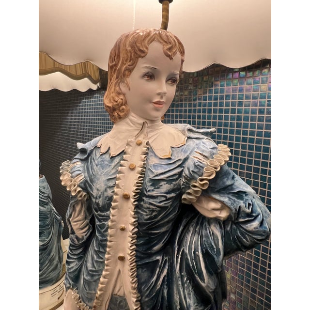 Large Statement Lamp 53"H overall Ceramic Boy is 11"W x 32"H Shade is 20"W x 21"H