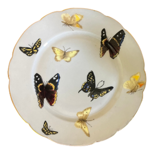 Antique Late 19th Century French Haviland Limoges Porcelain Plate With Hand Painted Butterflies