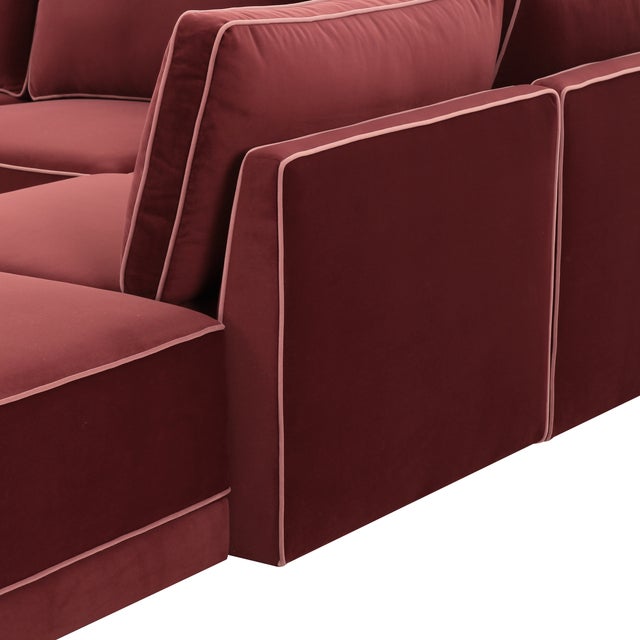 Willow Berry Red with Mauve Piping Modular 5-Piece Performance Velvet RAF Sectional For Sale - Image 4 of 6