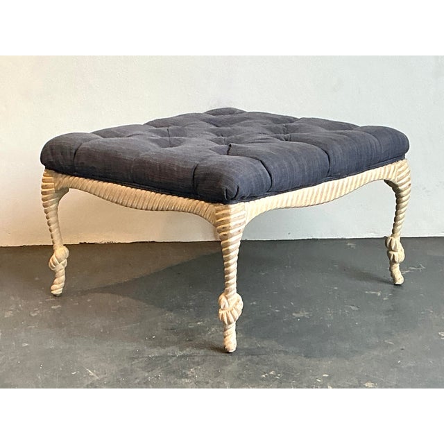 Mid-Century Modern Vintage Rope and Knot Ottoman For Sale - Image 3 of 12