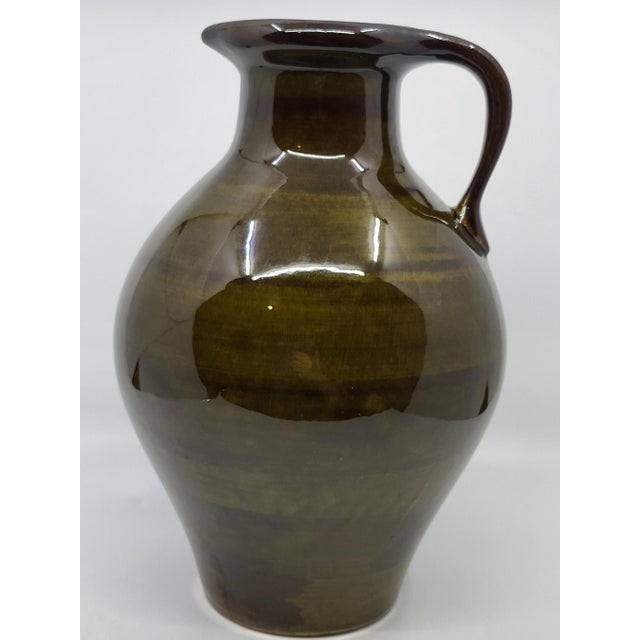 Mid-Century Modern Olive Green Ceramic Pitcher Vase from Saint Clément, France, 1960 For Sale - Image 3 of 11