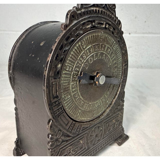 Metal Rare Antique 1800's h.l. Judd "Clock W/ Moveable Hand" Cast Iron Still Bank For Sale - Image 7 of 10