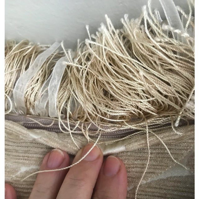 22" Gold and Cream Brocade Decorative Pillow With Ribbon Fringe For Sale - Image 4 of 5