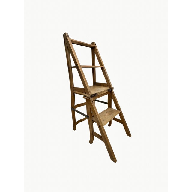 19th Century Metamorphic Wooden Folding Library Stepladder, 1890s For Sale - Image 5 of 17