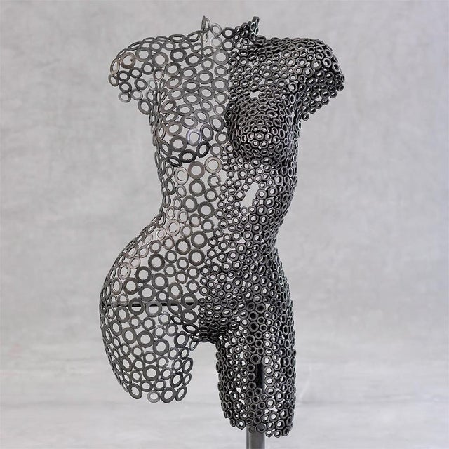 Industrial Premium Handcrafted Iron Washer Female Torso Sculpture | 37" | One of a Kind For Sale - Image 3 of 9