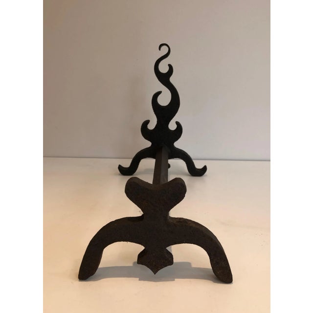 Black Cast Iron and Wrought Ironandirons, French, circa 1940 - A Pair For Sale - Image 8 of 13