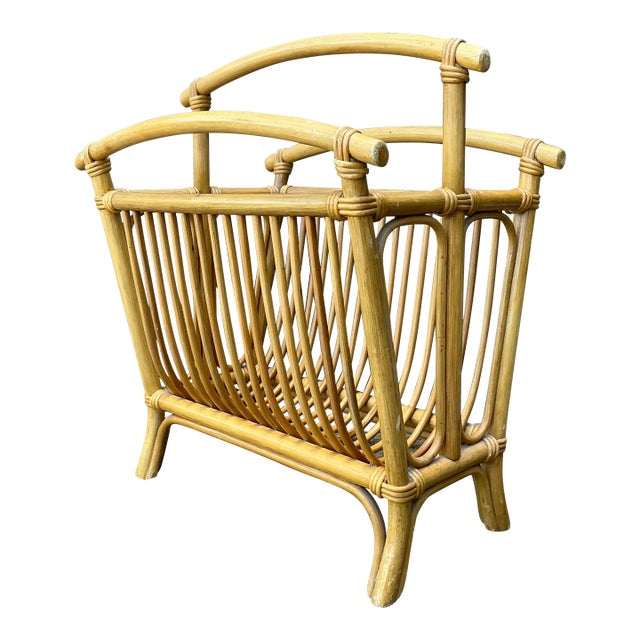 Vintage Bent Rattan Magazine Rack For Sale