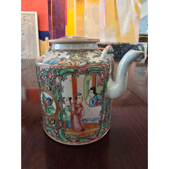 Antique Chinese Porcelain Rose Medallion Tea Pot For Sale - Image 9 of 9