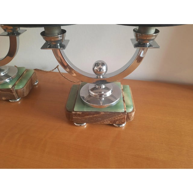 Art Deco Onyx & Chrome-Plated Brass Table Lamps, 1930s, Set of 2 For Sale - Image 6 of 11