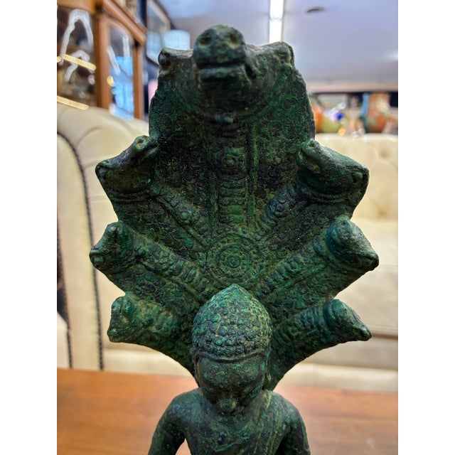 Khmer Bronze Naga Enthroned Buddha, 13th Century, Bayon Period For Sale - Image 12 of 14