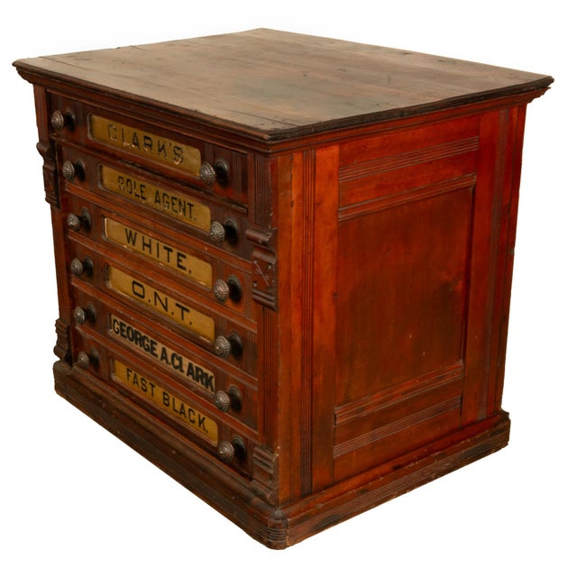 Antique Eastlake Clark's Walnut Mercantile Store Advertising Thread Cabinet 1880 For Sale - Image 12 of 18