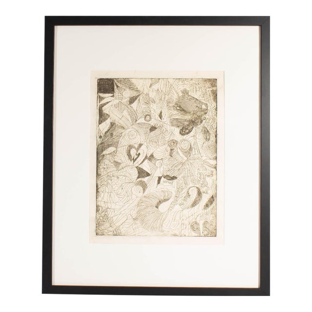 Abstract Etching With Heart Designs by Mae Alice Engron For Sale