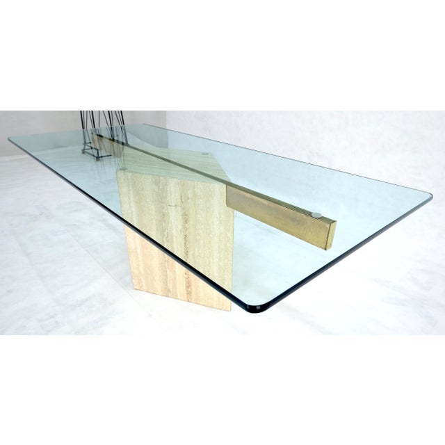 Italian Travertine Single Pedestal Diamond Shape Base Glass Top Coffee Table For Sale - Image 13 of 13
