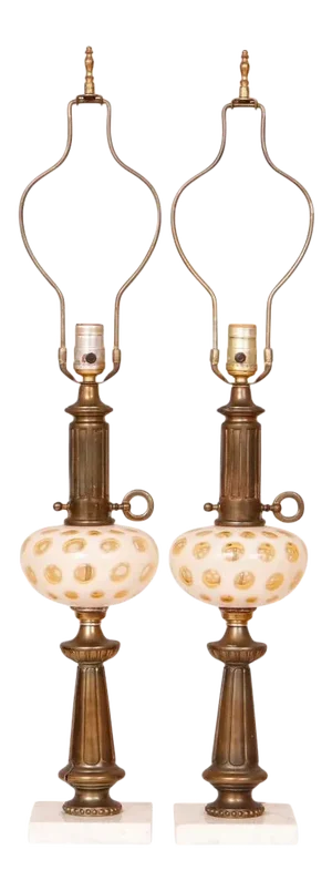 Mid Century Brass & Glass Table Lamps - a Pair