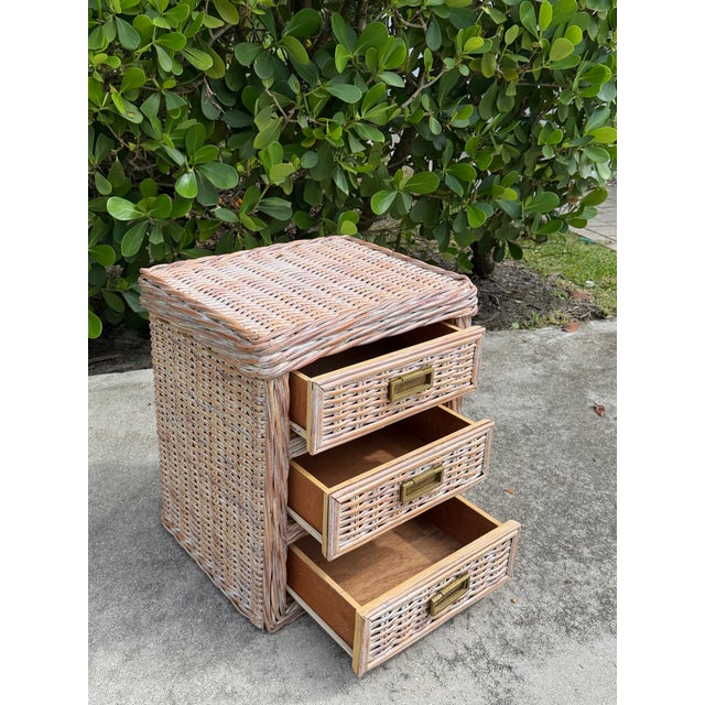 Vintage Braided Rattan Three Drawer Low Chest For Sale In Naples, FL - Image 6 of 14