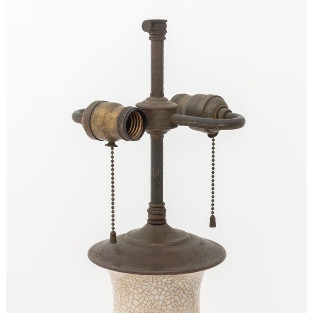 Chinese Ge Ware Type Porcelain Vase Mounted as a Table Lamp, the crackle glazed vessel mounted on a chased brass base and...