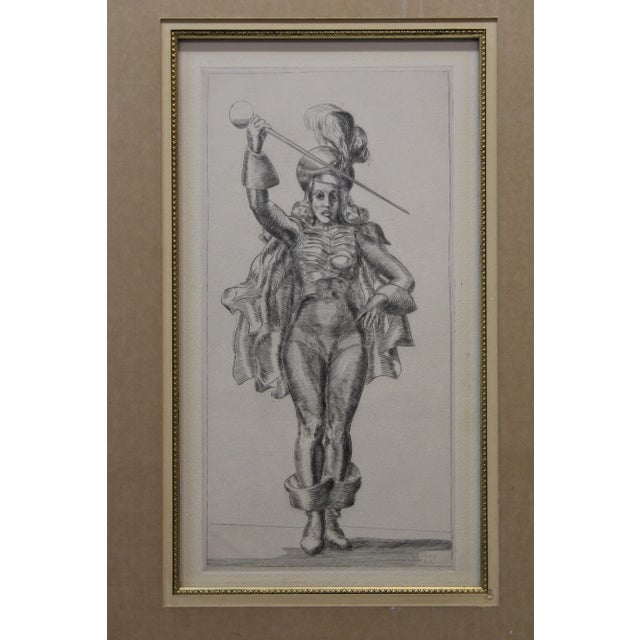 Reginald Marsh Etching "Drum Majorette" 1940's on woven paper