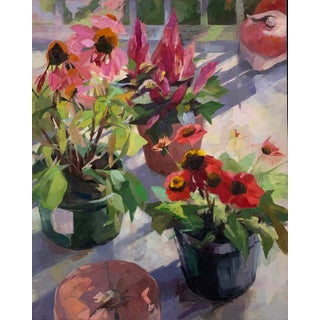 Echinacea by Yana Beylinson | Oil on Canvas Still life of potted flowers and plants. For Sale