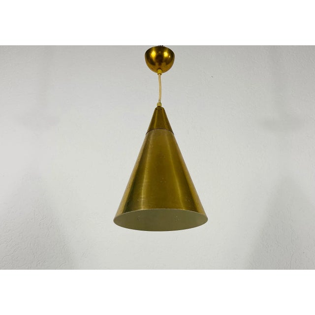 Metal Polished Brass Pendant Lamp in the Style of Paavo Tynell, 1950s, Set of 3 For Sale - Image 7 of 10