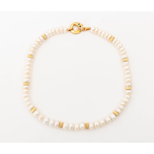 Contemporary 18k Rose Gold, Multicolor Gemstones, and Button Pearl Necklace For Sale - Image 3 of 8