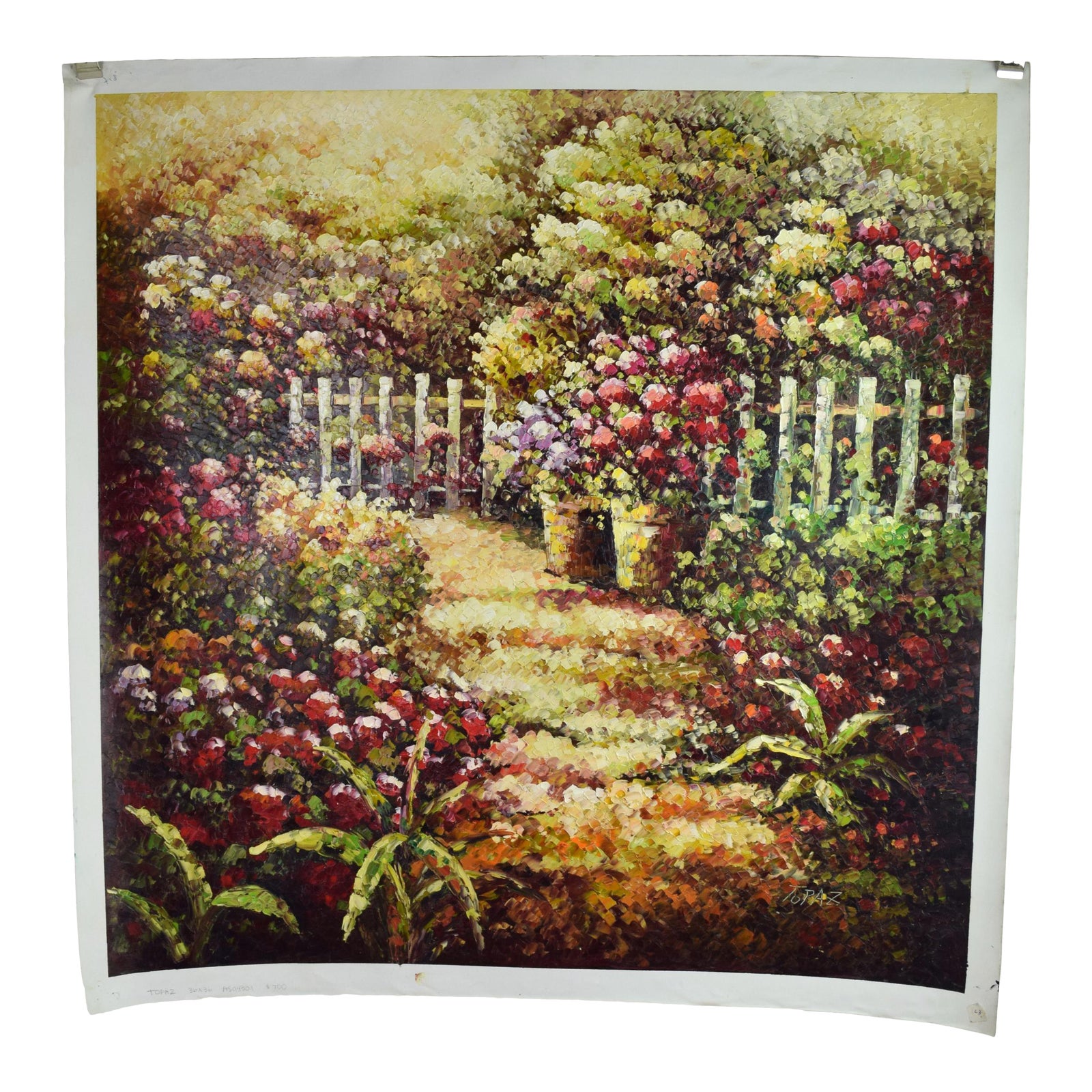 Impressionist Oil Painting of Garden Pathway With Flowers White Picket ...