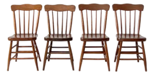 Antique Plank Seat Farmhouse Windsor Dining Chairs Set of 4
